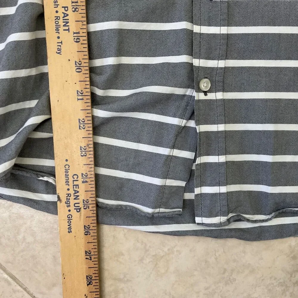 J Crew  Oxford Shirt Mens Medium Slim Fit Gray White University Stripe LS pocket